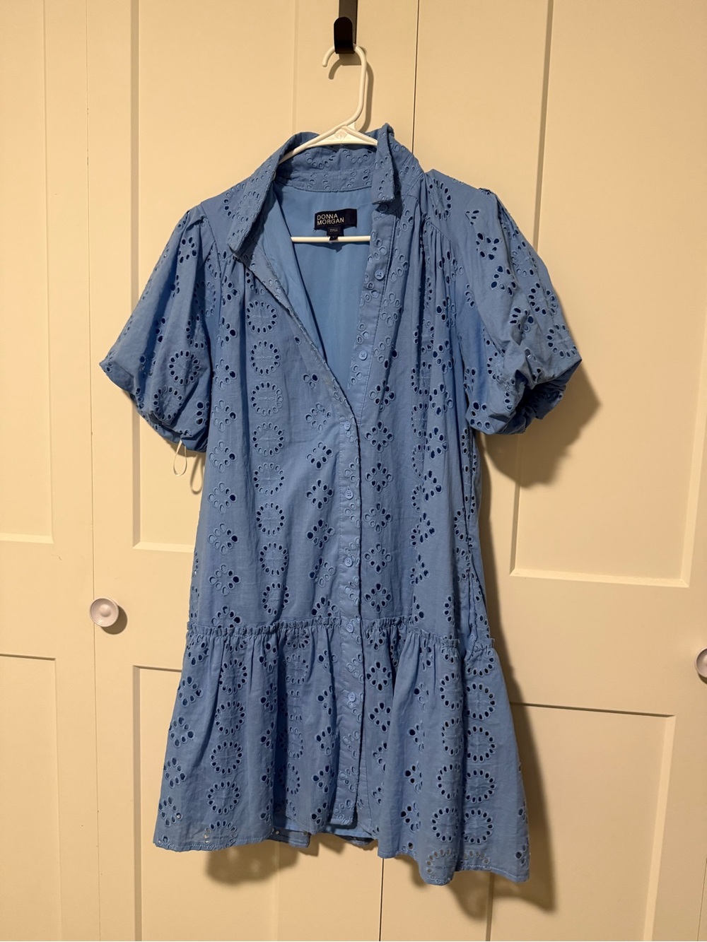 Donna Morgan Blue Eyelet Button-Front Dress